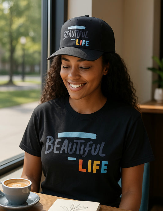 Beautiful Life Retro Style Graphic Tee and Hat Set