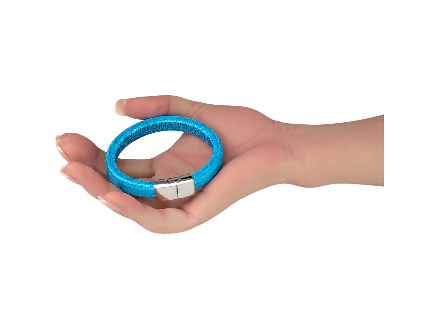 Blue Turquoise Wide-Band Distressed Leather Stainless Steel Bracelet