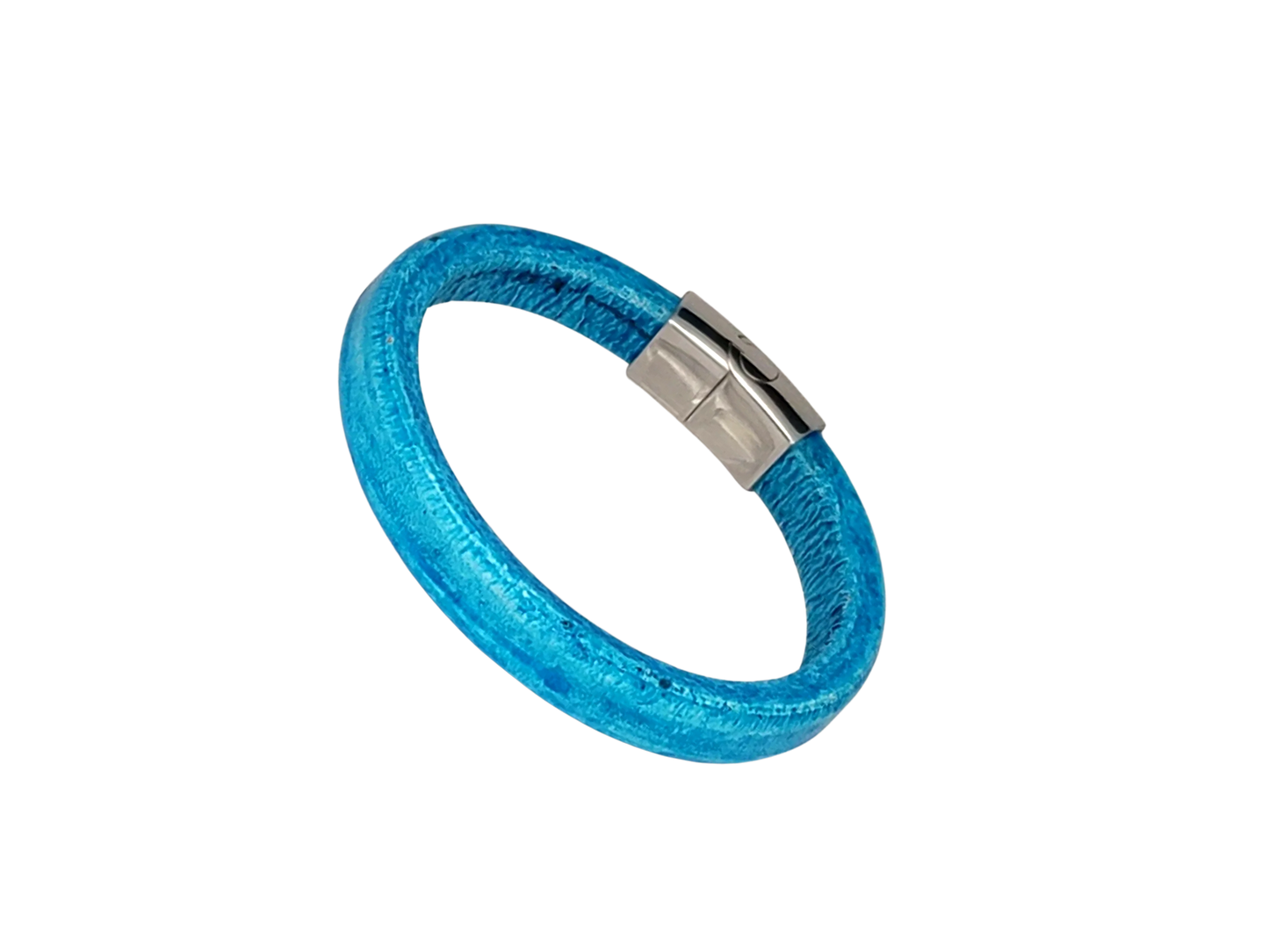Blue Turquoise Wide-Band Distressed Leather Stainless Steel Bracelet