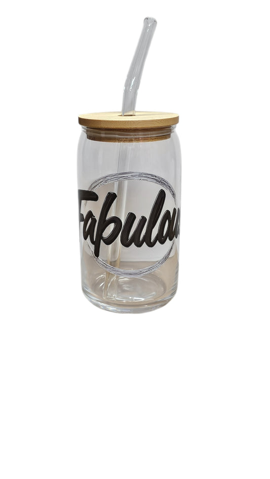 Fabulous Glass Can Cup with Bamboo Lid – 16 oz Reusable Iced Coffee Cup