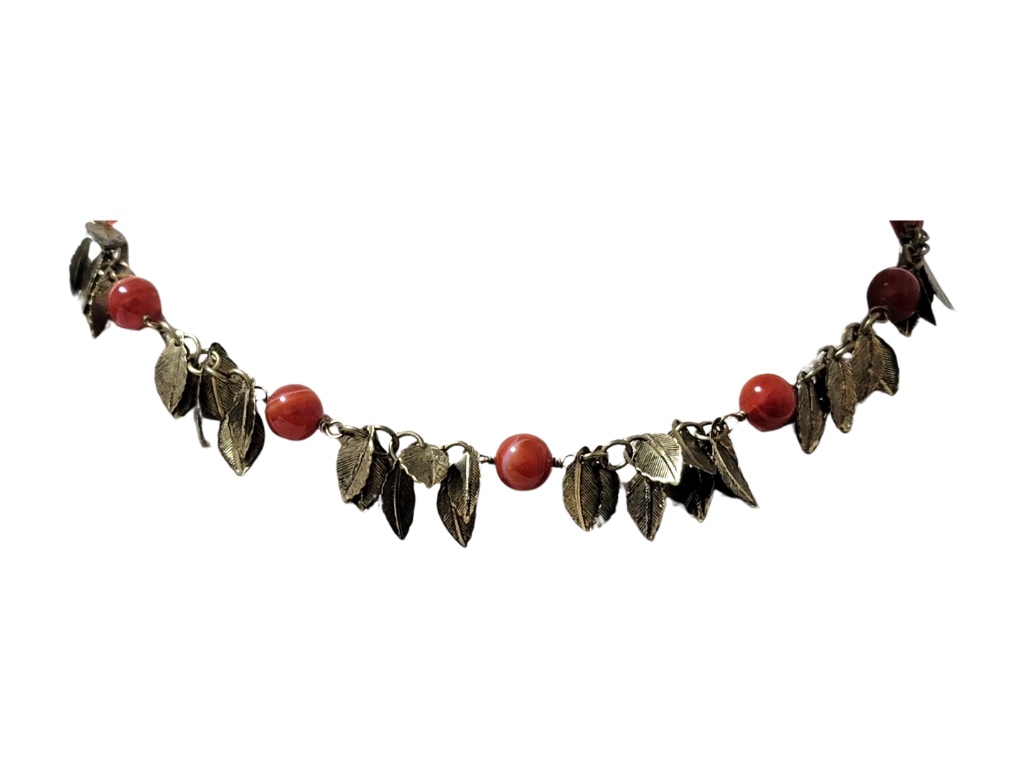 Beautiful Genuine Round Red Agate Leaf Necklace and Earrings Set