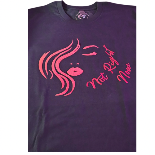 The Not Right Now Red on Black Graphic Tee (Size Lg) by Try My Closet features a bold red graphic of a womans face with Not Right Now script. Custom orders welcome for your unique style.