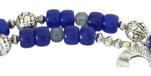 Blue Jade Silver Etched Glass Combo Bracelet Necklace Set