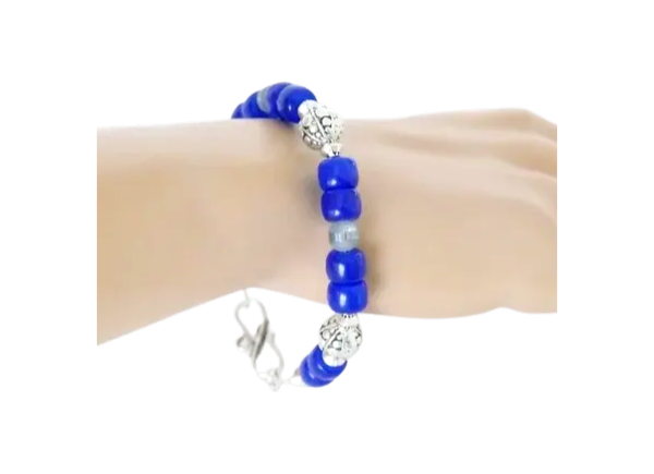 Blue Jade Silver Etched Glass Combo Bracelet Necklace Set