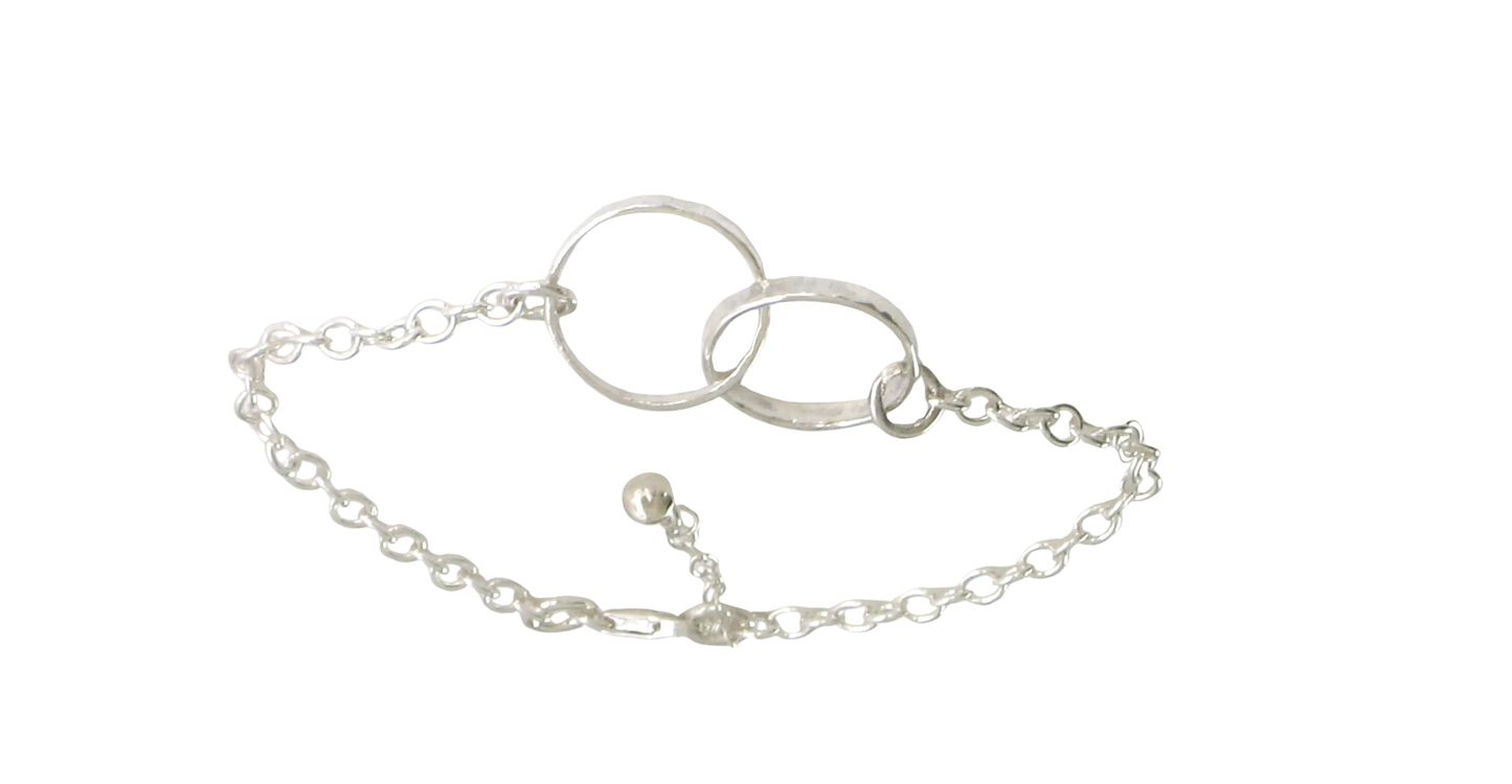 Solid Inter-Locked Hammered Cable Sterling Silver Rings Bracelet
