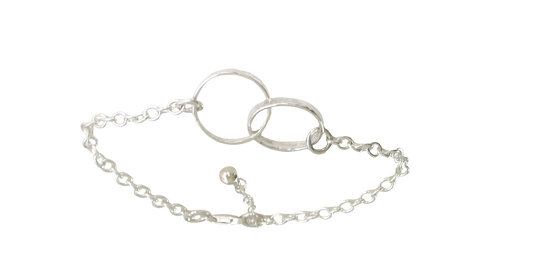 Solid Inter-Locked Hammered Cable Sterling Silver Rings Bracelet
