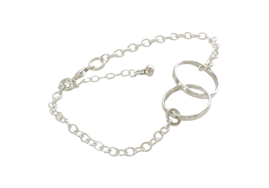 Solid Inter-Locked Hammered Cable Sterling Silver Rings Bracelet