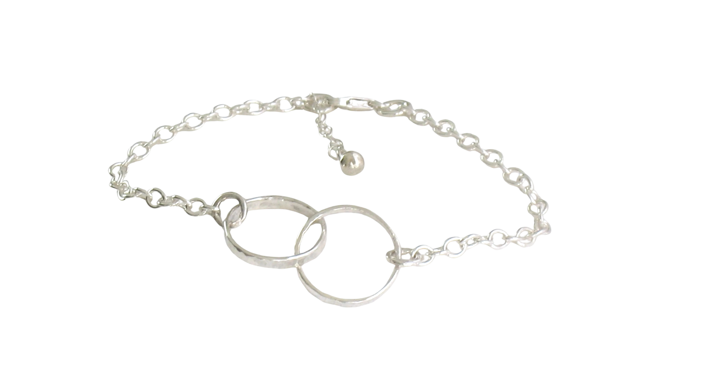 Solid Inter-Locked Hammered Cable Sterling Silver Rings Bracelet