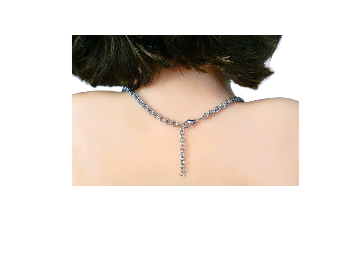 Howlite Beaded Leather Stainless Steel Double Cable Link Necklace