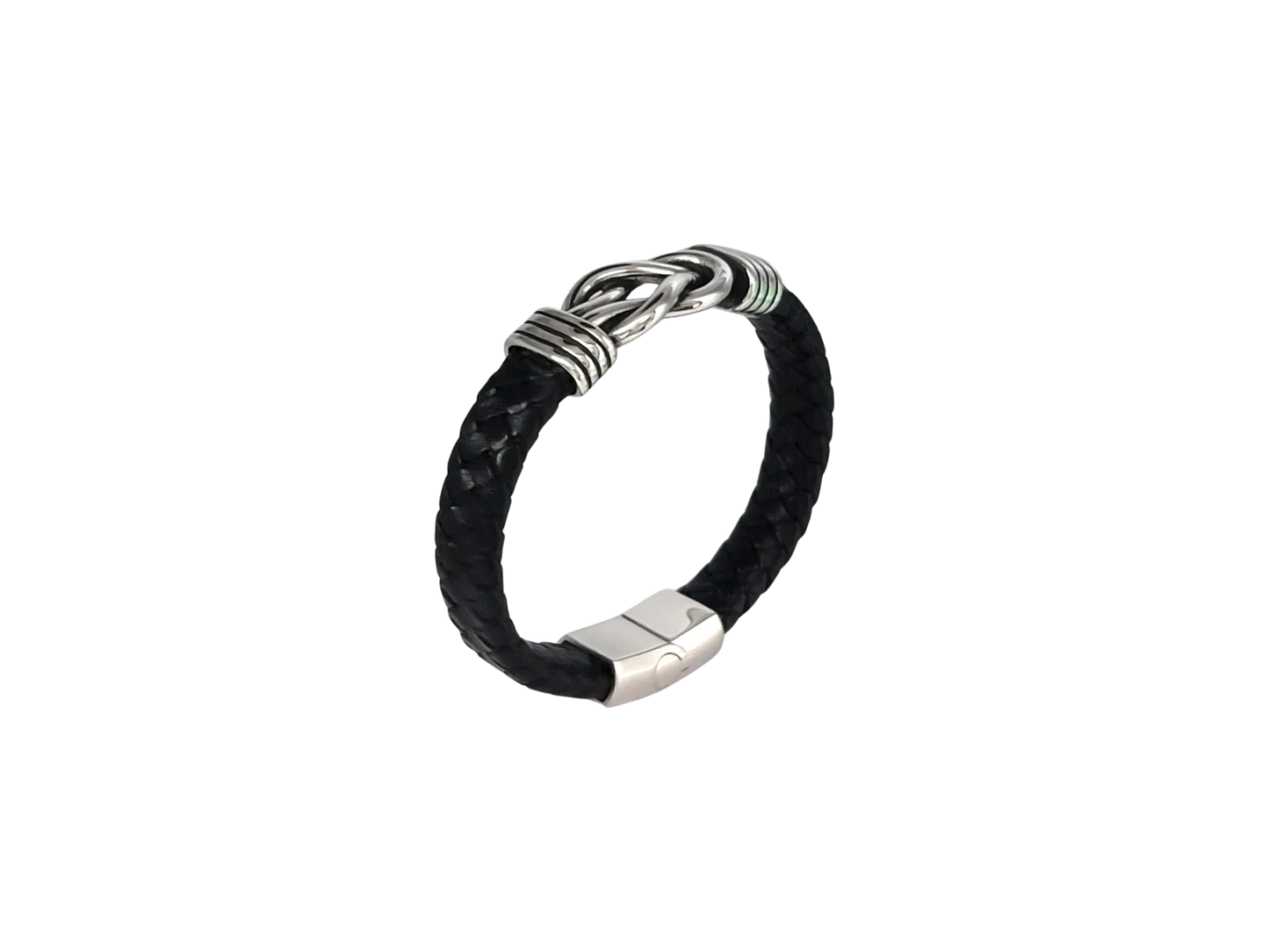 Black Braided leather Stainless Steel Infinity Knot Bracelet