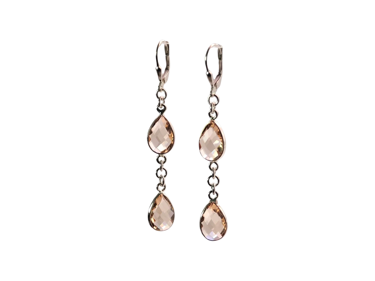 Sterling Silver Morganite Teardrop Dangle-Drop Earrings