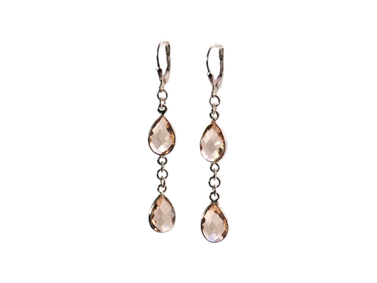 Sterling Silver Morganite Teardrop Dangle-Drop Earrings
