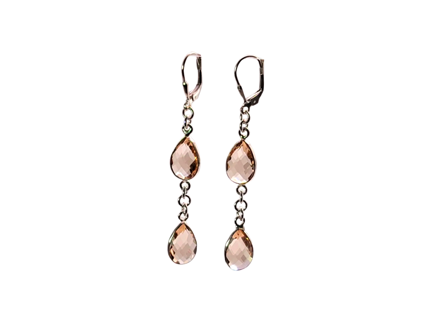 Sterling Silver Morganite Teardrop Dangle-Drop Earrings