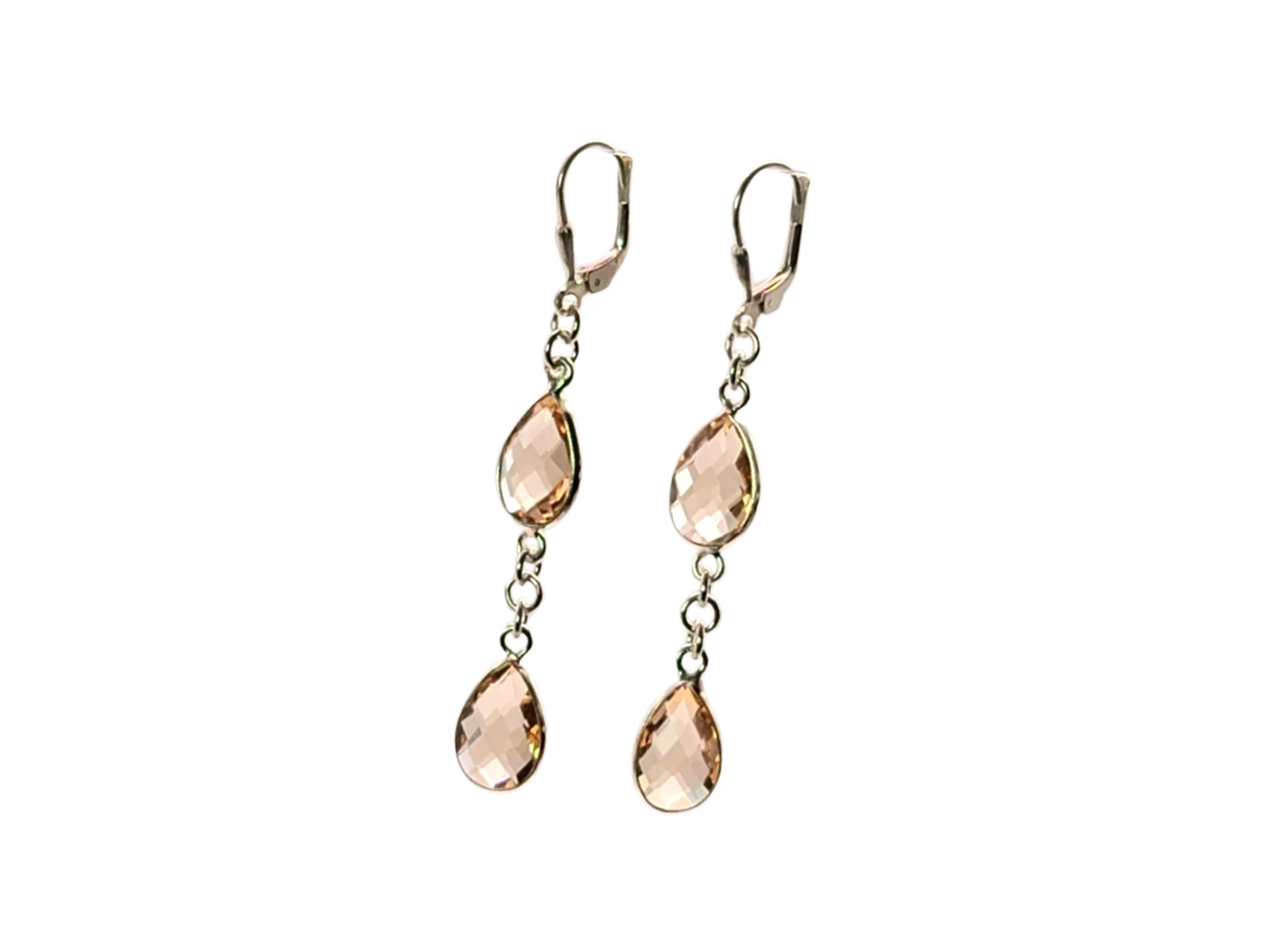 Sterling Silver Morganite Teardrop Dangle-Drop Earrings