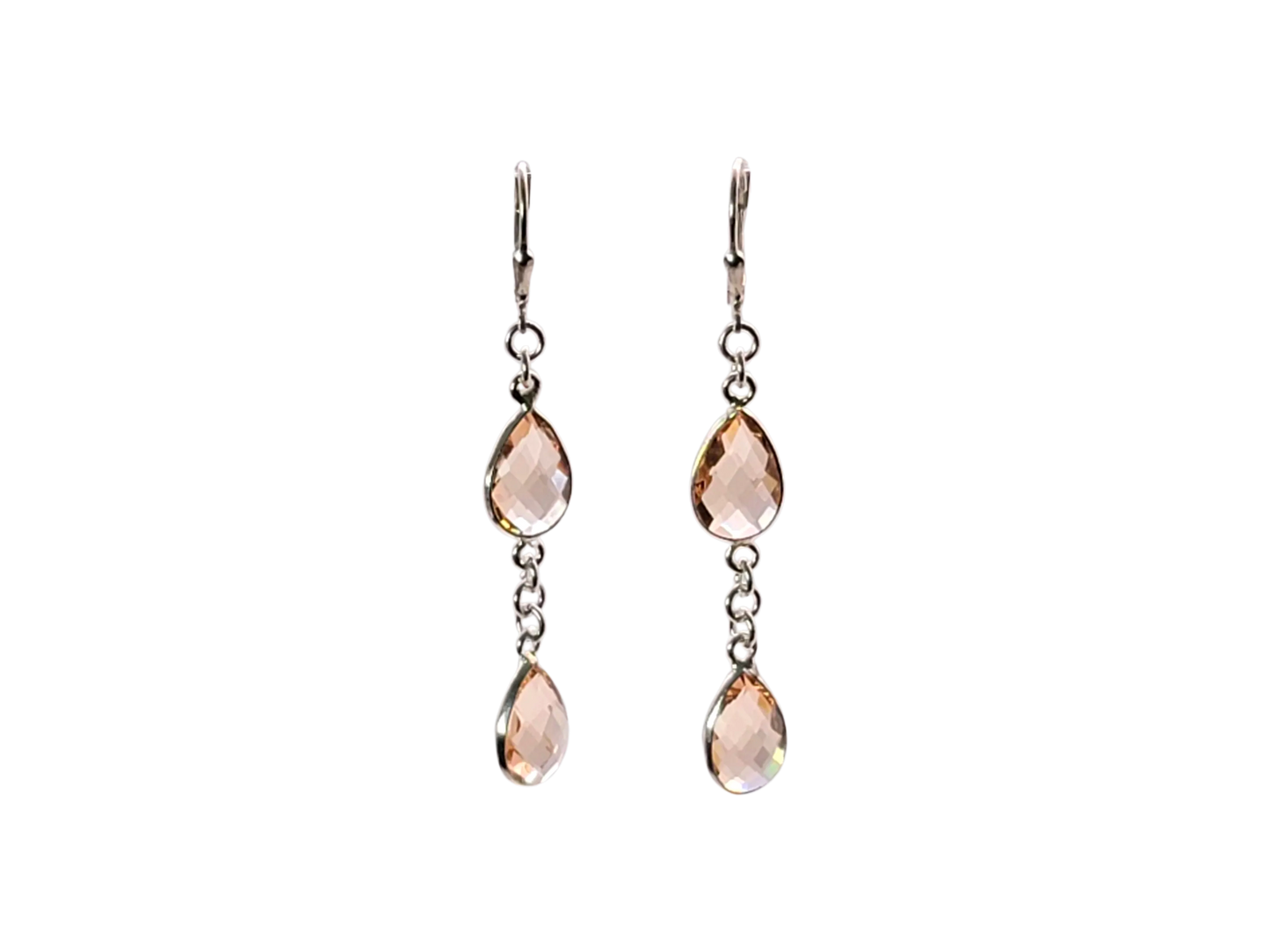 Sterling Silver Morganite Teardrop Dangle-Drop Earrings