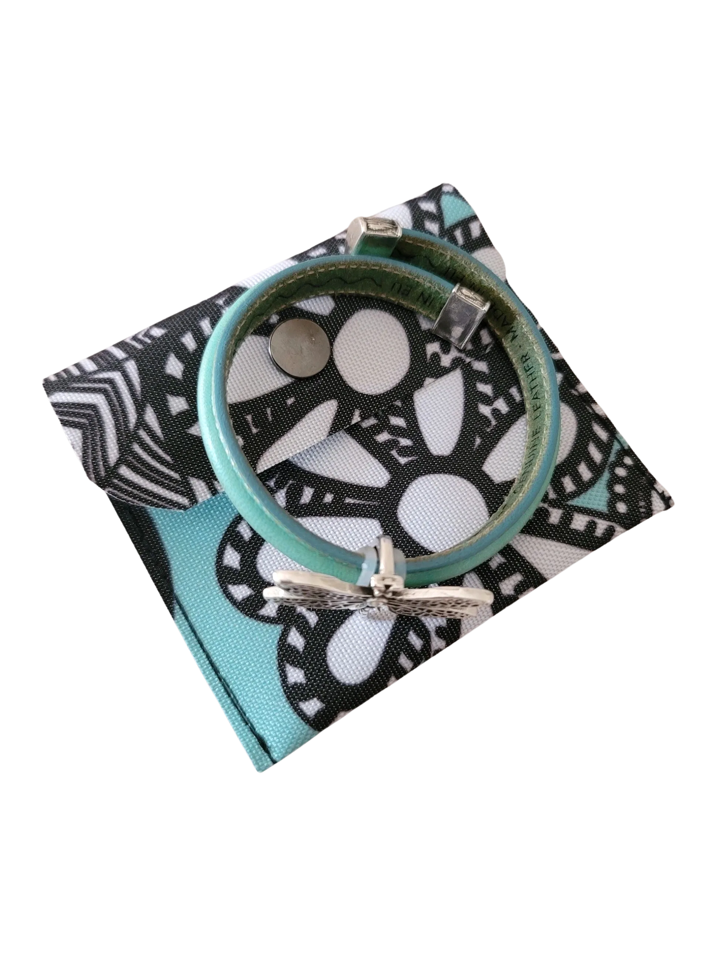 Genuine Leather Dragonfly CZ Cuff Wrap Bracelet