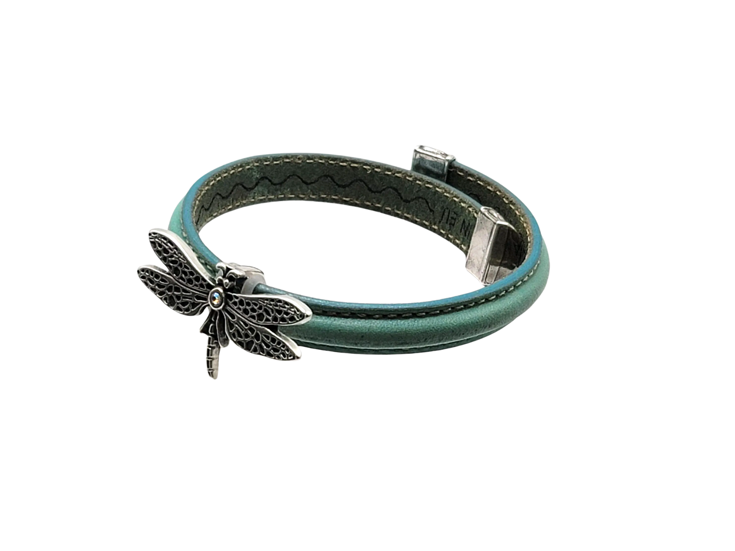 Genuine Leather Dragonfly CZ Cuff Wrap Bracelet