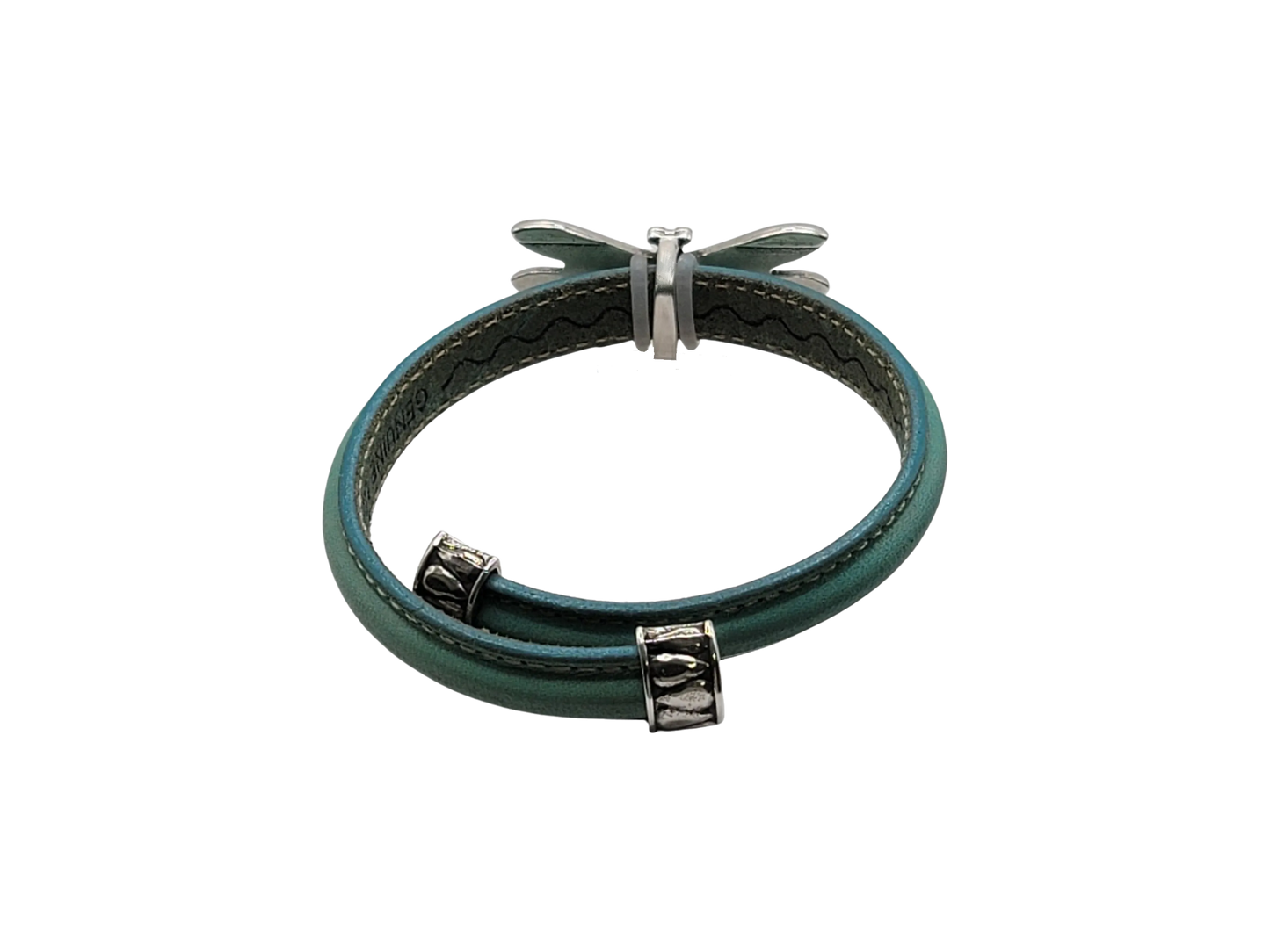 Genuine Leather Dragonfly CZ Cuff Wrap Bracelet