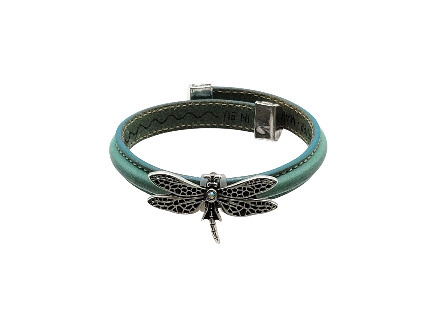 Genuine Leather Dragonfly CZ Cuff Wrap Bracelet
