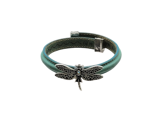 Genuine Leather Dragonfly CZ Cuff Wrap Bracelet