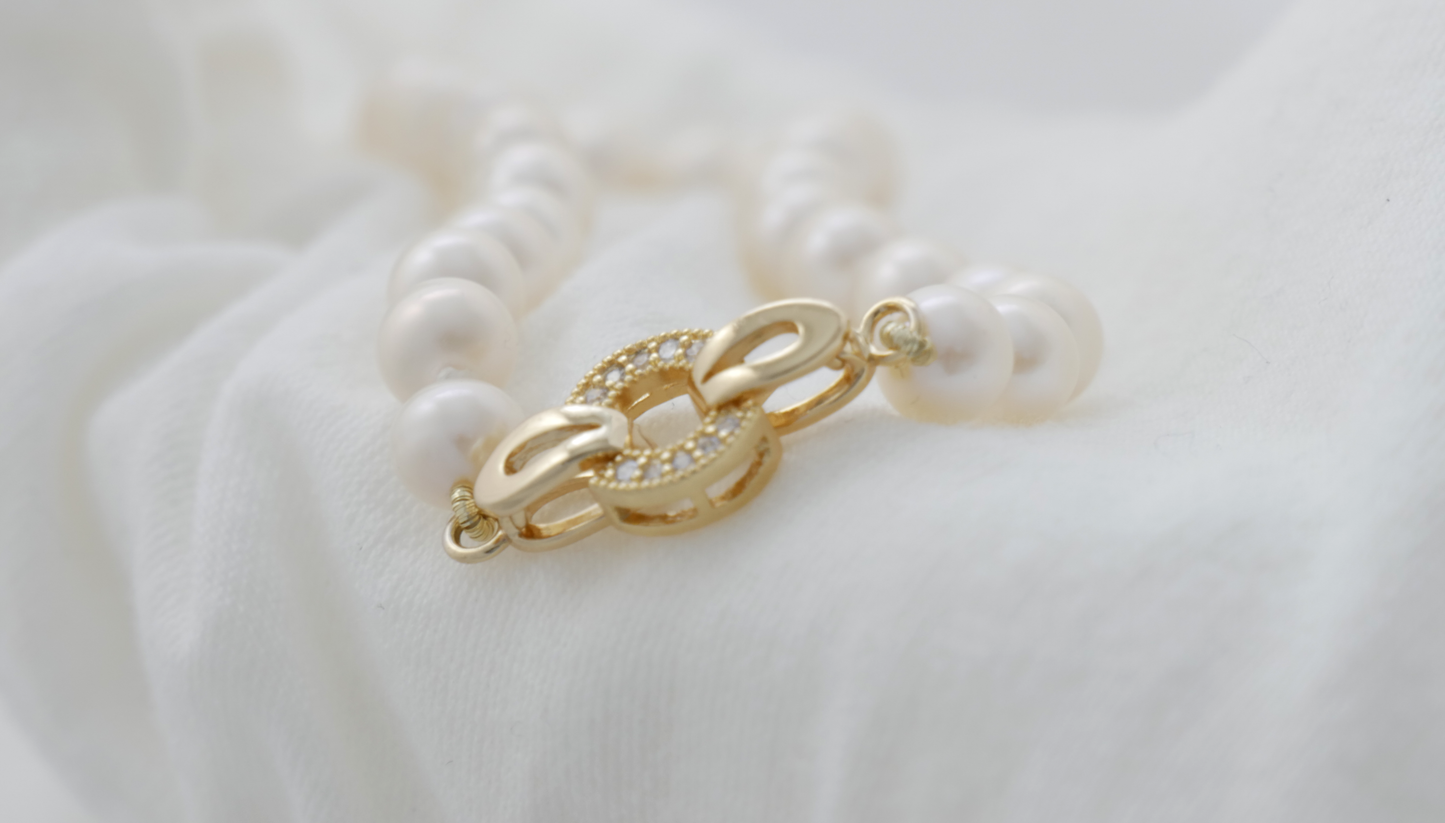 Cultured Freshwater Pearl 14k/Sterling Silver Bracelet with Designer Clasp